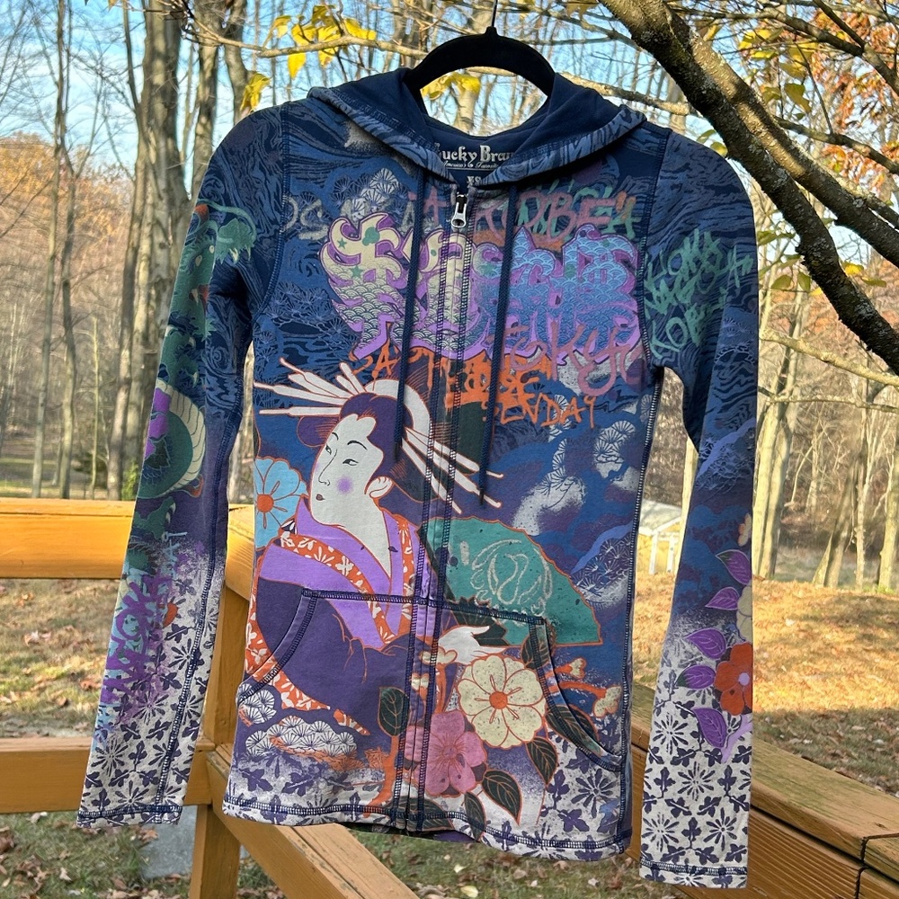 Lucky Brand Sweatshirt Hoodie Asian Geisha Year of the Dragon 2000 Y2K, Size XS - Picture 9 of 16